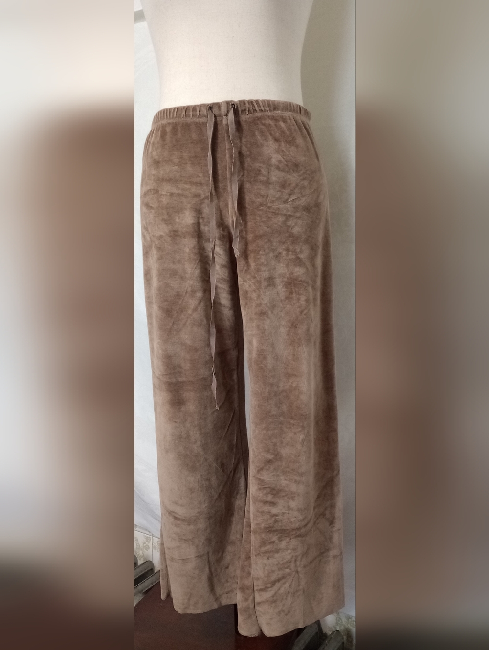 Wide-Leg Velour Track Pants in Taupe